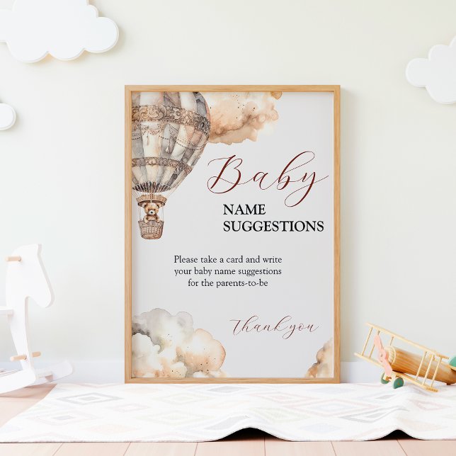 Boho Sweet Bear Air Balloon Baby Name Ideas Game  (Boho Sweet Bear Air Balloon Baby Name Ideas Game)