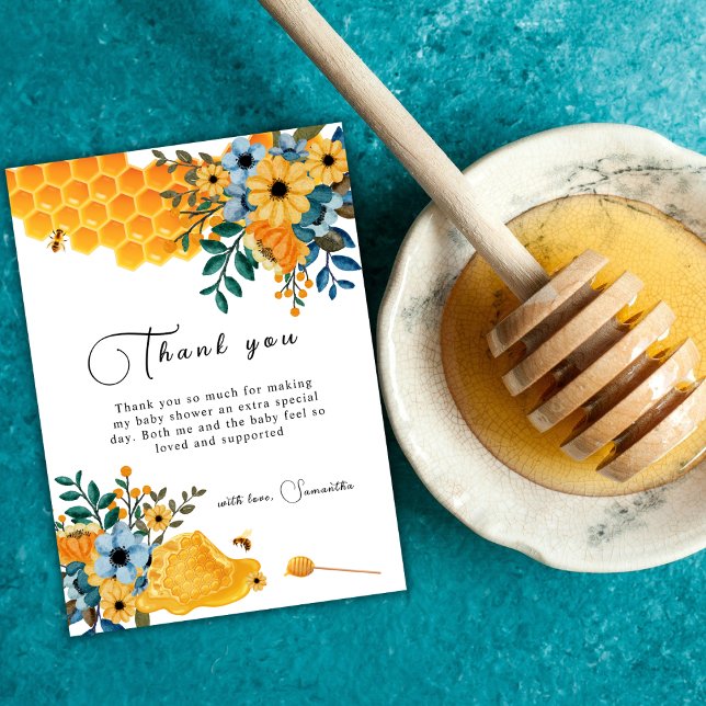 Boho Sweet Honey Bee Floral Baby Shower  Thank You Card (Modern Sweet Honey Bee Floral Baby Shower Thank You Card)