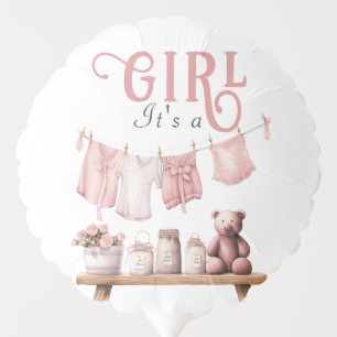 Boho Sweet Its a Girl Pink Clothesline Baby Shower Balloon