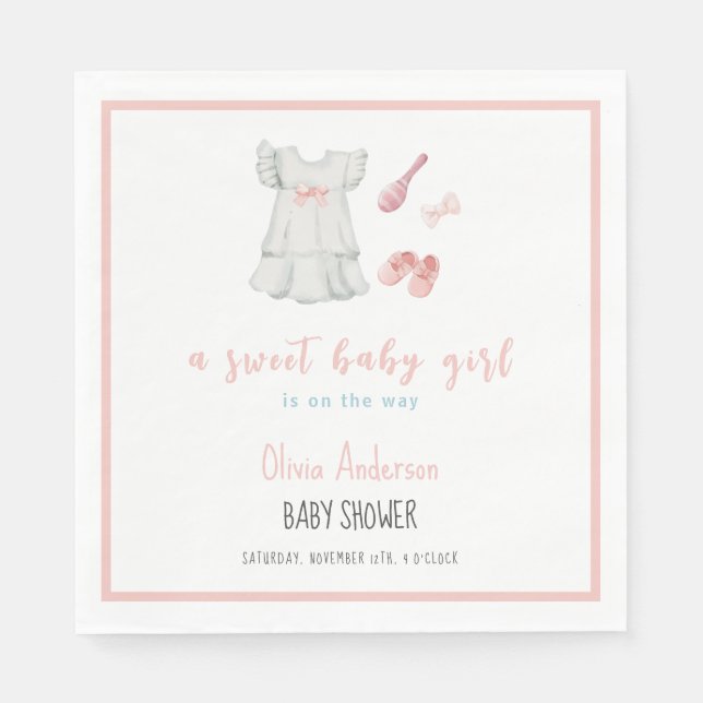 Boho Sweet Pink Girl Outfit Baby Shower  Napkins (Front)