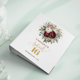 Boho Sweet Sixteen Blush Burgundy Floral Memory 3 Ring Binder