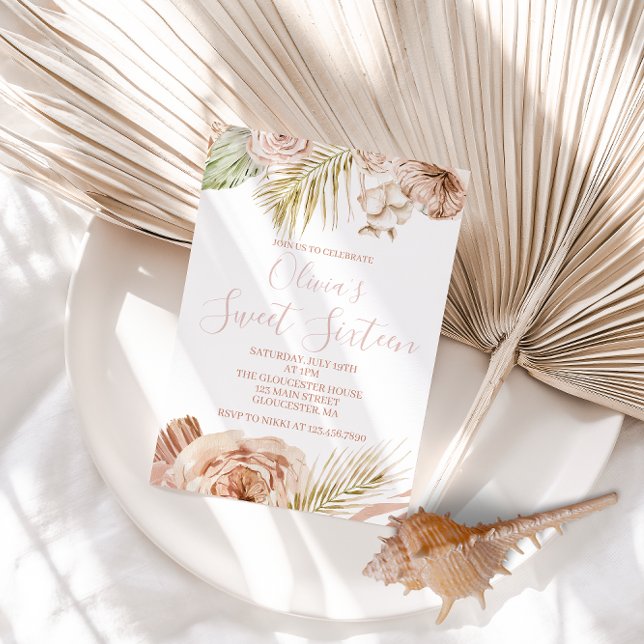 Boho Sweet Sixteen Floral 16th Birthday Invitation (Creator Uploaded)