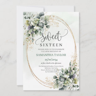 Boho Sweet Sixteen Greenery Gold Watercolor Invite