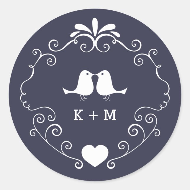 Boho Swirls (Changeable Background Color) Wedding Classic Round Sticker (Front)