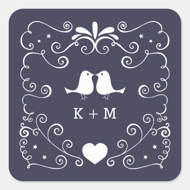 Boho Swirls (Changeable Background Color) Wedding Square Sticker (Front)