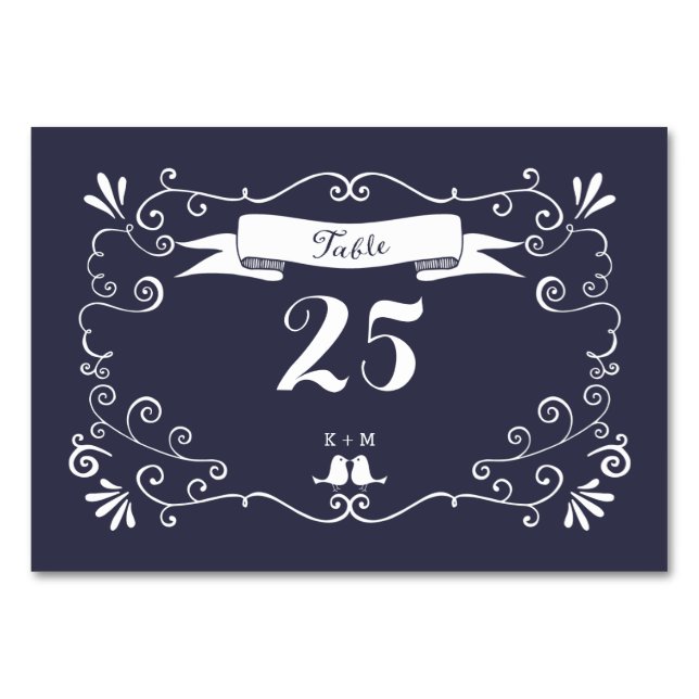 Boho Swirls (Changeable Background Color) Wedding Table Number (Front)