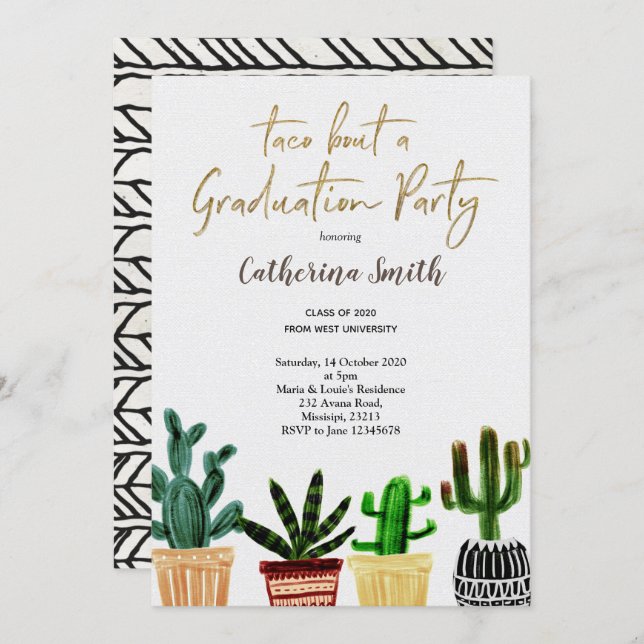 Boho Taco bout a Graduation Party Mexican Invitation (Front/Back)