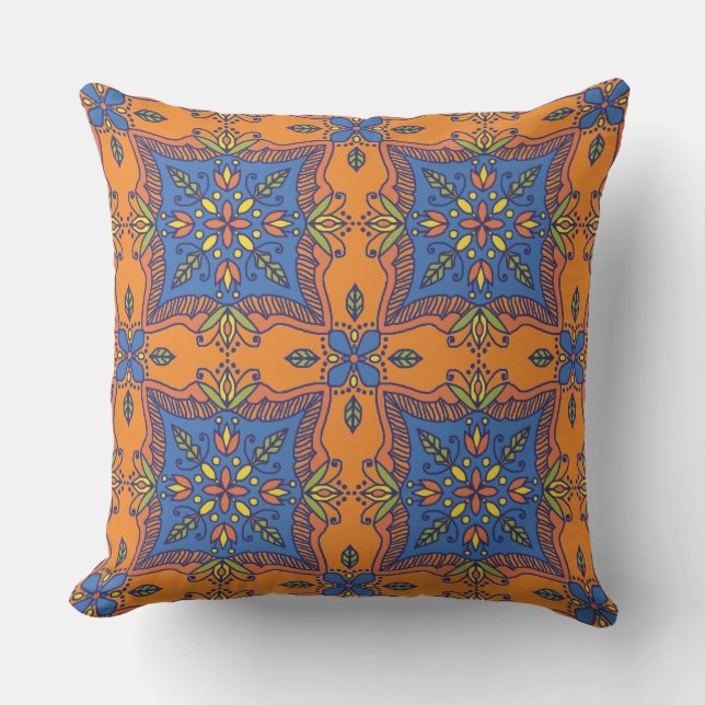 Boho Talavera Tile Outdoor Pillow (Front)