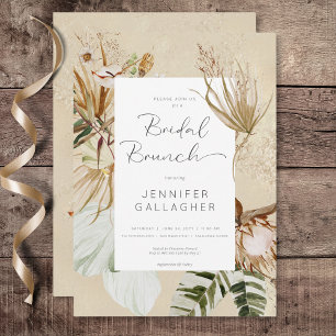 Boho Tan Floral Grass Bridal Brunch Invitation