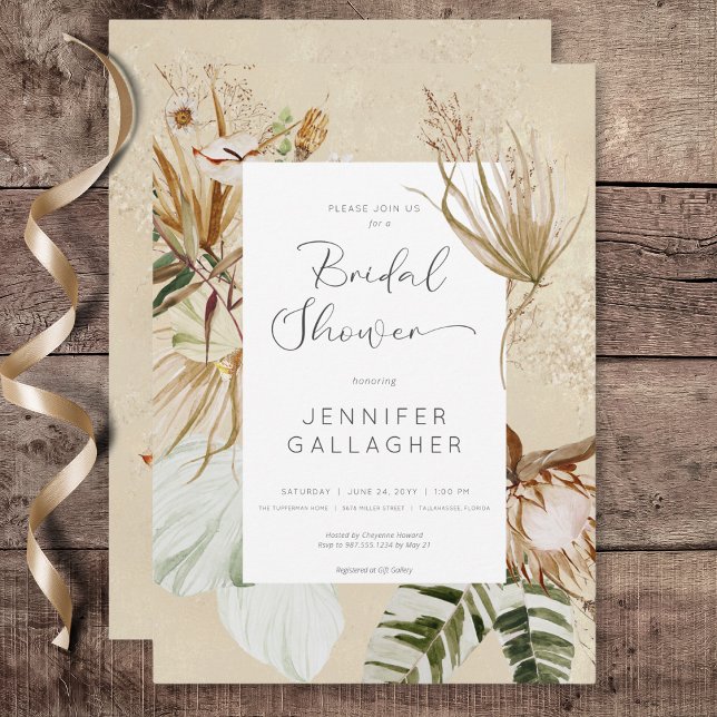 Boho Tan Floral Grass Bridal Shower Invitation (Boho Tan Floral Grass Bridal Shower Invitation)