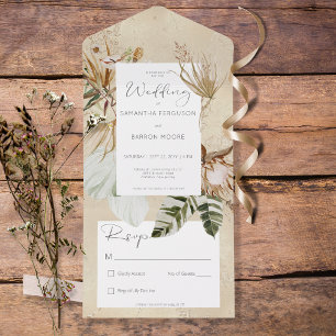 Boho Tan Floral Grass No Dinner All In One Invitation