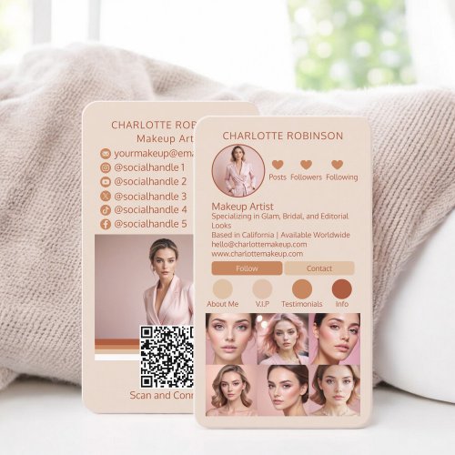 Boho tan Makeup beauty Social Media Influencer Business Card