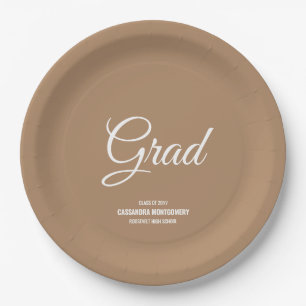 Boho Tan Minimalist Modern Graduation Party Paper Plates