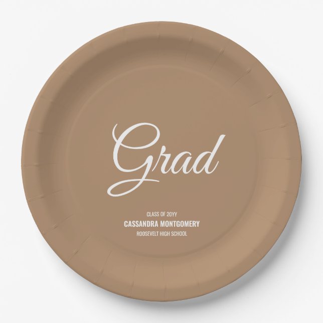 Boho Tan Minimalist Modern Graduation Party Paper Plates (Front)