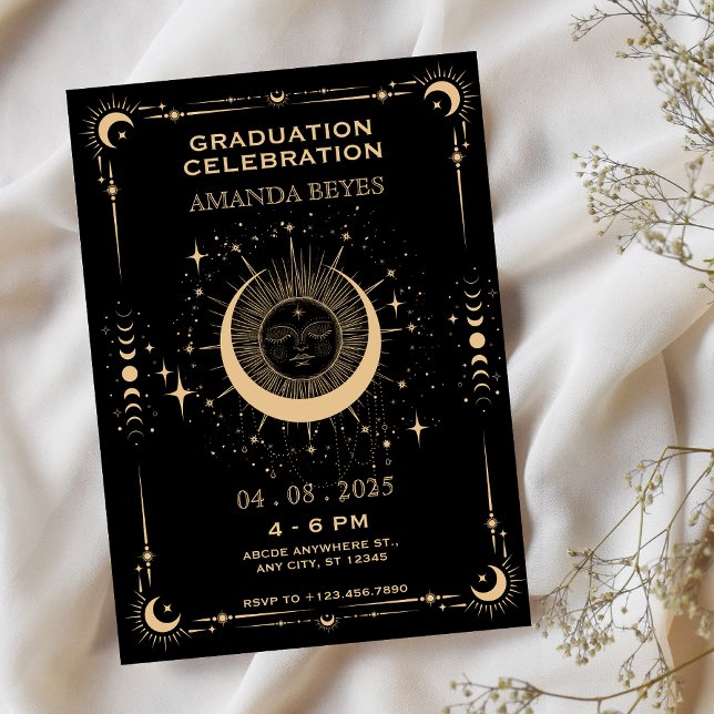 Boho tarot moon sun Graduation  Invitation (Creator Uploaded)