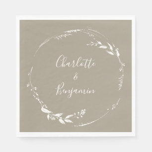 Boho Taupe Floral Wreath Calligraphy Personalized Napkins