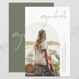 Boho Taupe Green Minimalist Arch Photo Graduation