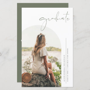 Boho Taupe Green Minimalist Arch Photo Graduation