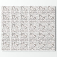 Boho Taupe Script Typography Boy Baby Shower Wrapping Paper