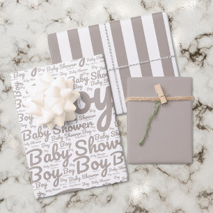Boho Taupe Script Typography Boy Baby Shower Wrapping Paper Sheets