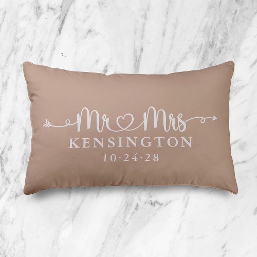 Boho Taupe Script Typography Personalized Mr Mrs Accent Pillow