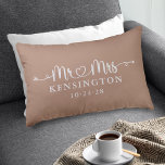 Boho Taupe Script Typography Personalized Mr Mrs Accent Pillow<br><div class="desc">Boho Taupe Neutral Earth Tones Script Wedding Heart Arrows Mr Mrs Throw Pillow personalized with the happy couple's last name, & wedding date! Easy to customize for the perfect gift for weddings, anniversaries, first Christmas, engagement, etc. Please contact us at cedarandstring@gmail.com if you need assistance with the design or matching...</div>