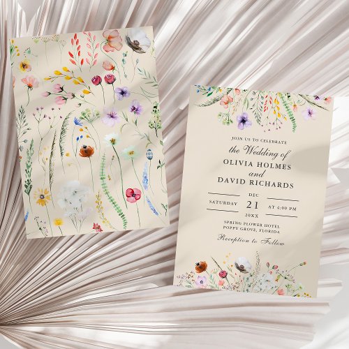 Boho Taupe Wildflower Meadow Wedding Invitation