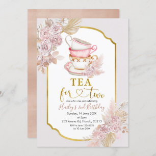 Boho Tea for Two Second Birthday Invitation