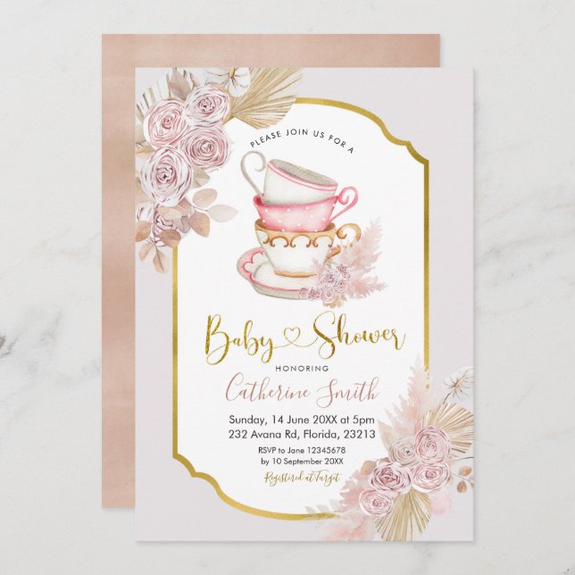 Boho Tea Party Baby Shower Invitation (Front/Back)