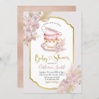 Boho Tea Party Baby Shower Invitation