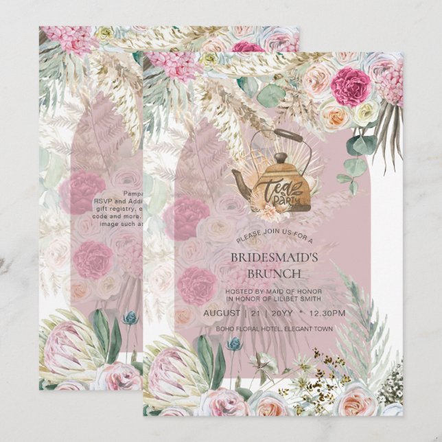 BOHO Tea Party Bridal Shower Pampas Grass (Front/Back)