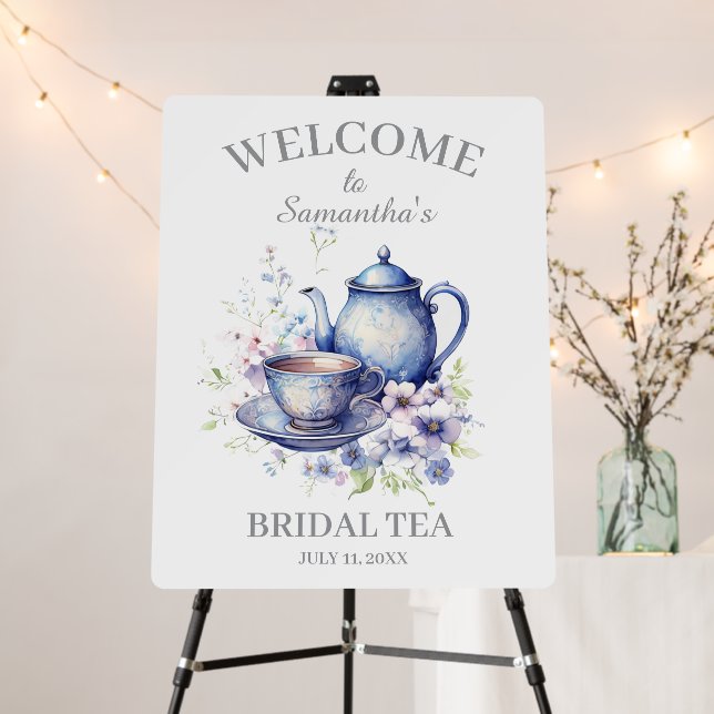 Boho Tea Pot Floral Blue Bridal Shower Tea Party Foam Board (In Situ (Stand))