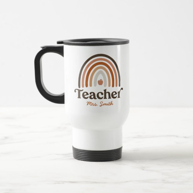 Boho Teacher Modern Rainbow Apple Travel Mug (Left)