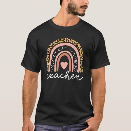 Boho Teacher Rainbow Leopard Teacher Appreciation  T_Shirt