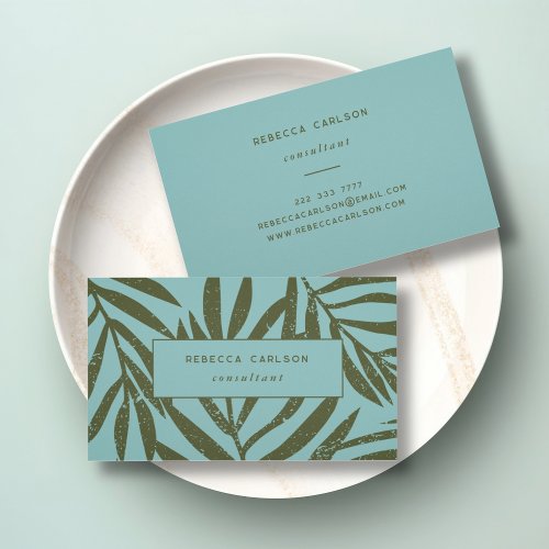 Boho Teal Abstract Grunge Botanical  Business Card