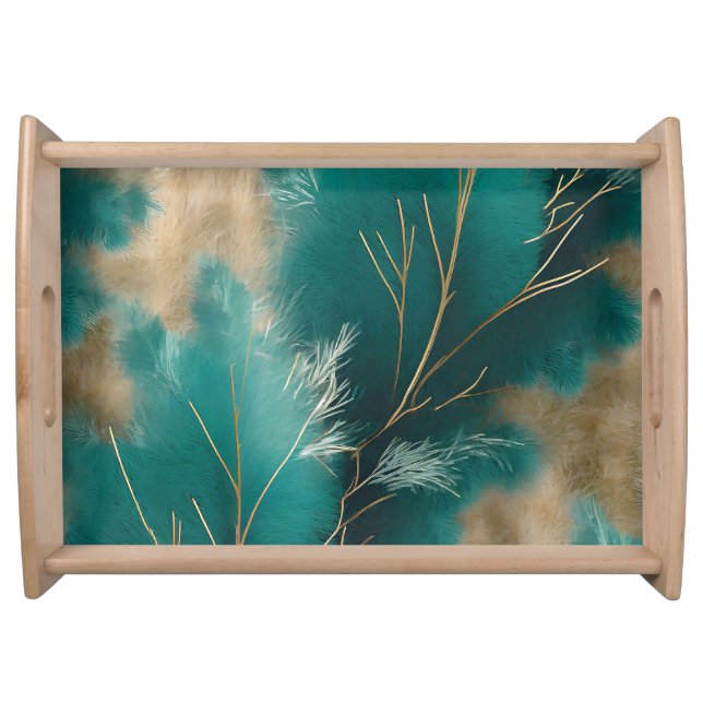 Boho Teal Abstract Serving Tray – Home Decor (Front)