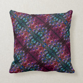 Boho Teal and Burgundy Peacock Kaleidoscope Throw Pillow