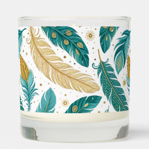 Boho Teal and Gold Feathers Scented Candle