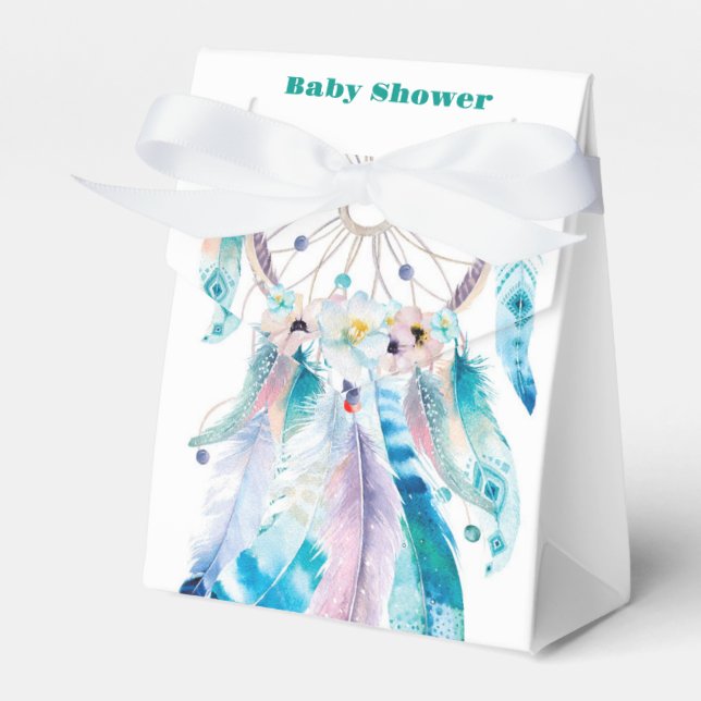 Boho Teal and Purple Dreamcatcher Baby Shower Favor Boxes (Front Side)