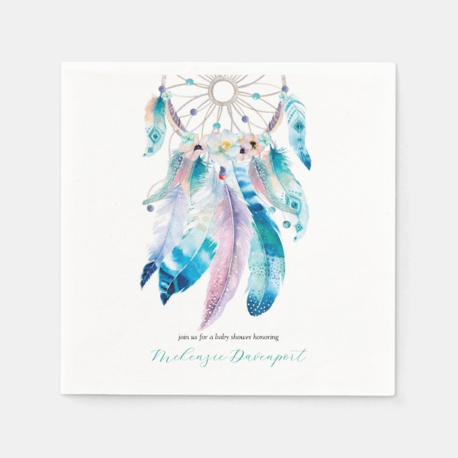 Boho Teal and Purple Dreamcatcher Baby Shower Napkins (Front)