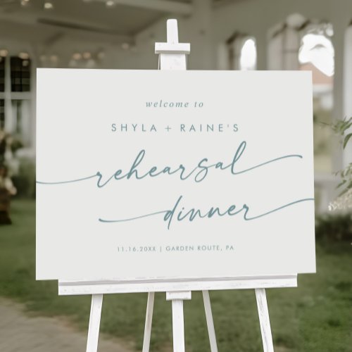 Boho Teal and White Rehearsal Dinner Welcome Sign