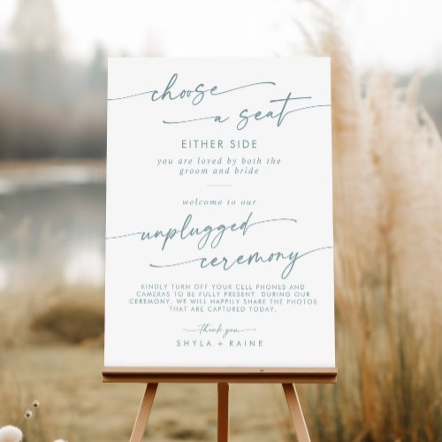 Boho Teal and White Seat Unplugged Ceremony Sign