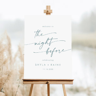 Boho Teal and White Welcome The Night Before Sign
