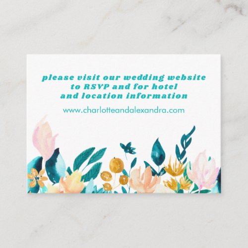 Boho Teal Blue and Gold Watercolor Floral Wedding Enclosure Card