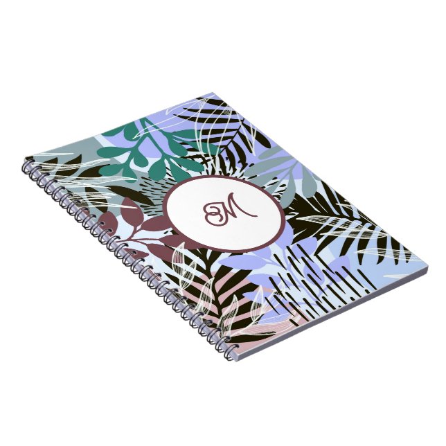 Boho Teal Blue Red Leaves Notebook (Right Side)