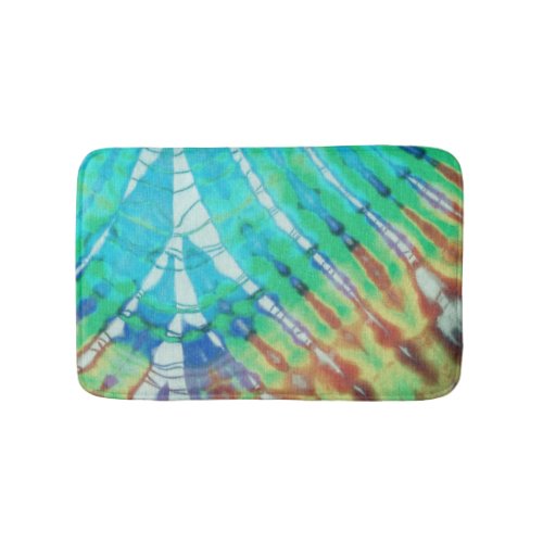 Boho Teal Brown Abstract Batik Tie Dye Beach Art Bath Mat