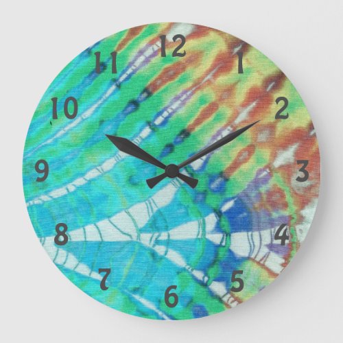 Boho Teal Brown Abstract Batik Tie Dye Beach Art Large Clock