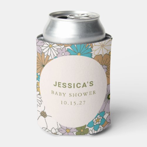 Boho Teal Brown Floral Cute Baby Shower Custom Can Cooler