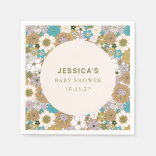 Boho Teal Brown Floral Cute Baby Shower Custom Napkins