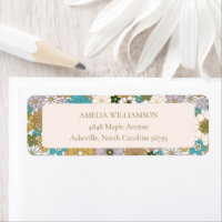 Boho Teal Brown Floral Cute Return Address Custom